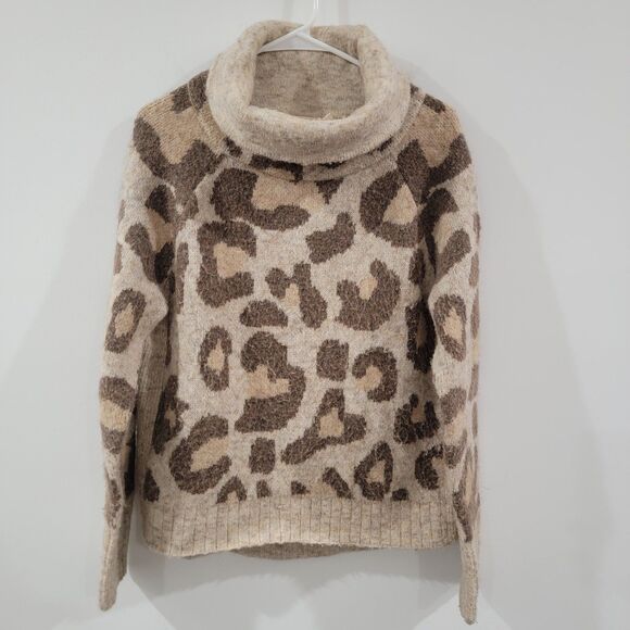 Rd Style Womens Cowl Neck Sweater Small Leopard Cozy Soft Sustainable Oversized - Picture 1 of 8